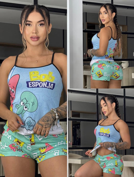 Pijama Bob Esponja 🧽 para Mujer – Conjunto de Dos Piezas